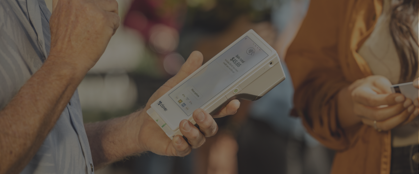 Clover Flex handheld device showing a sale total